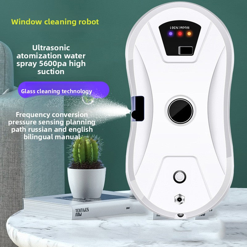 Cleantop smart window cleaning robot suctioned to a large glass window