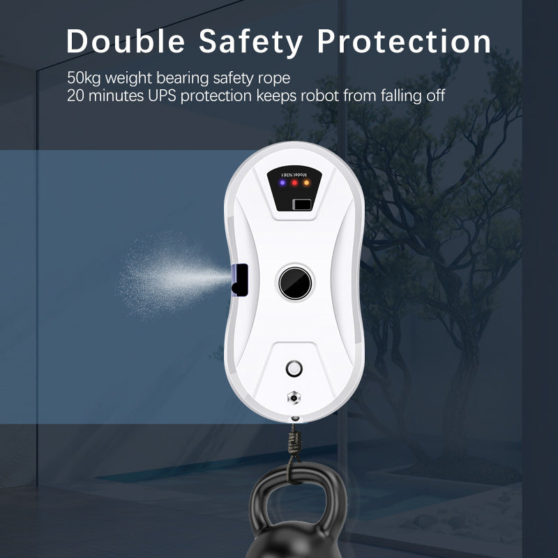 Window cleaning robot with safety rope attached for anti-fall protection